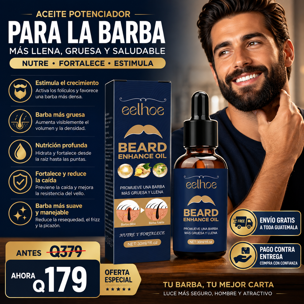 Aceite Potenciador para Barba Eelhoe™ – Barba Más Densa, Fuerte y Cuidada