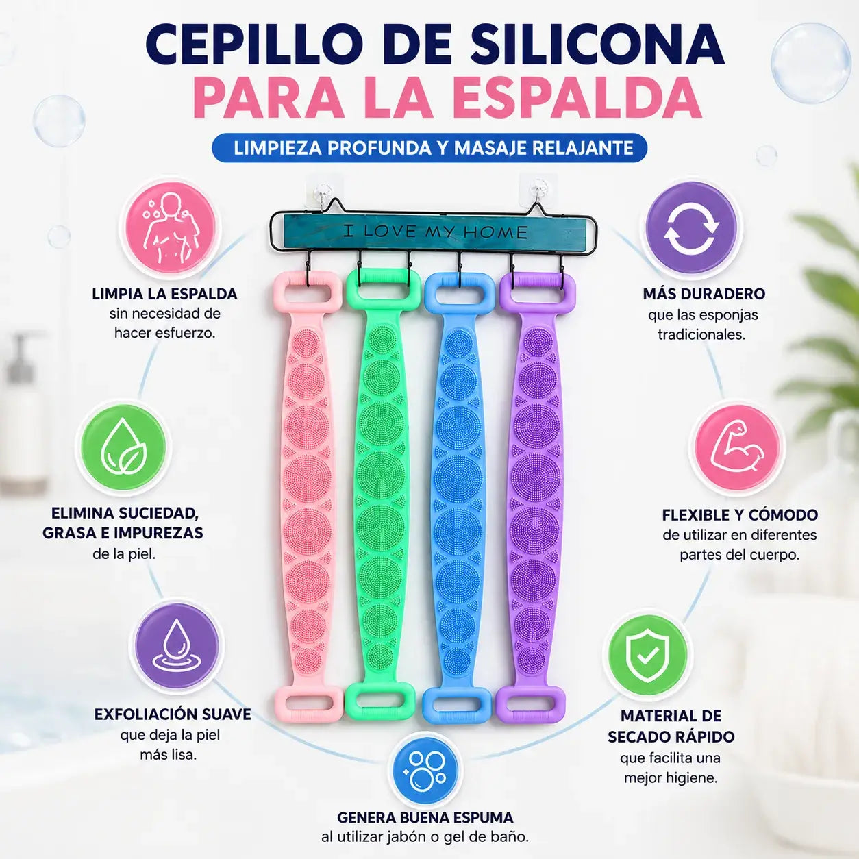 Cepillo de Silicona para Espalda | Limpia sin Esfuerzo