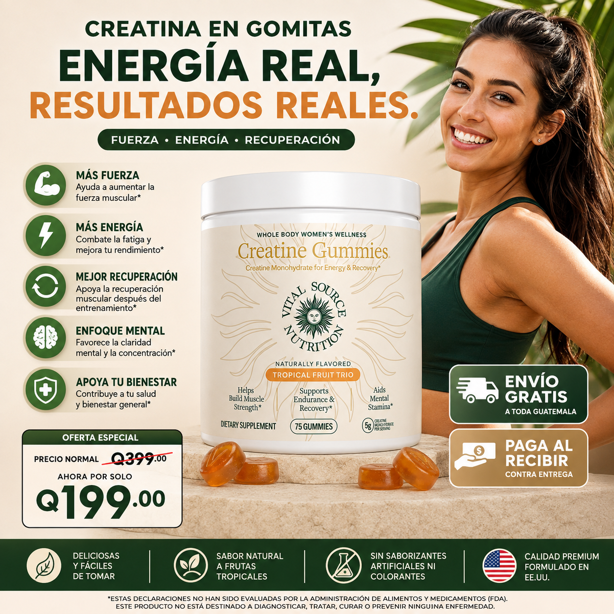 Creatina en Gomitas para Mujer – Energía, Fuerza y Recuperación | 75 Gummies